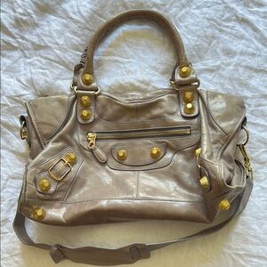Balenciaga Tan and Gold Crossbody Bag with Iconic Details